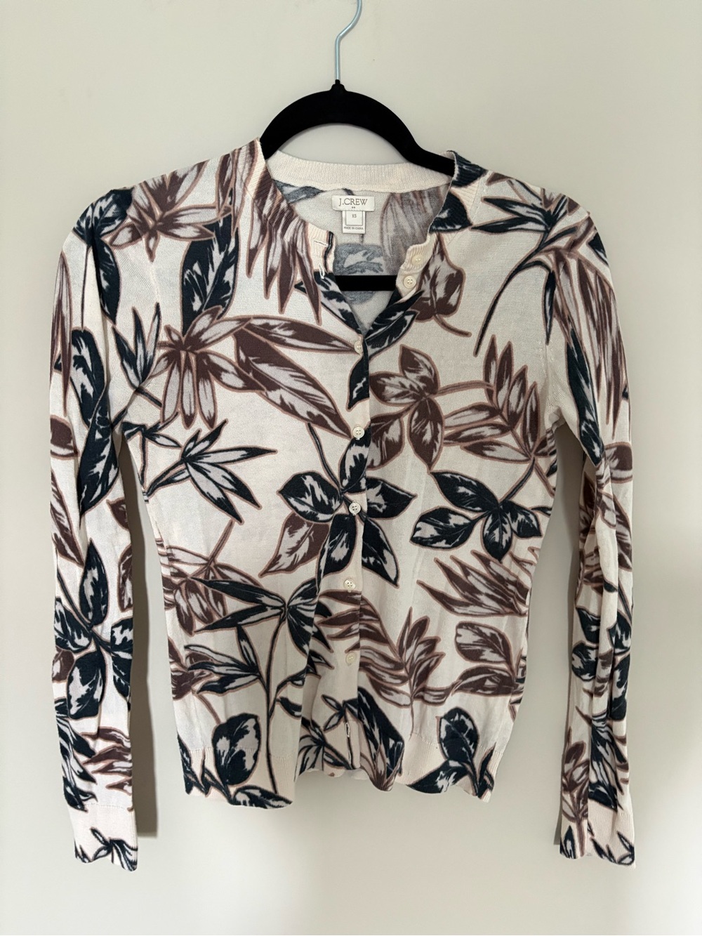 J. Crew Cream Button-Down Top with Brown & Black Botanical Print